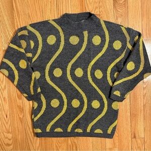 Fantasize by Jords Vintage 80s Sweater USA Size M Medium Gray Yellow wavy
